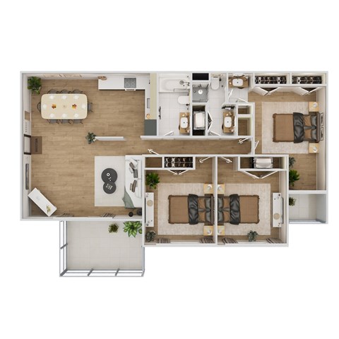 Floor plan for 3 beds, 2 baths, 1320 sqft